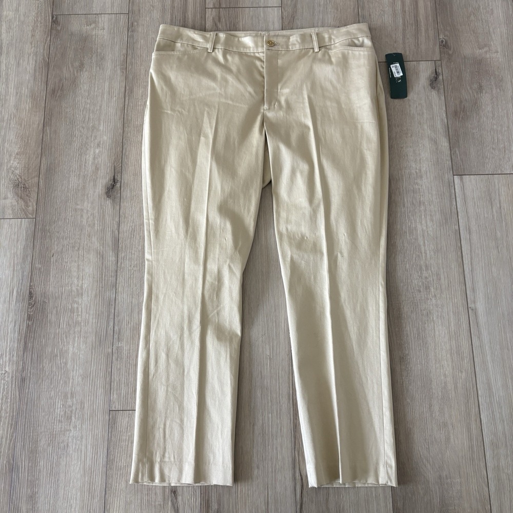 NWT Lauren Ralph Lauren Stretch Cotton Ankle Dress Pants Kensing Tan 16 Casual